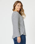THREADZ- Riviera Long Sleeve Stripe Print Top - Navy/White