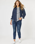 THREADZ- Riviera Long Sleeve Stripe Print Top - Navy/White