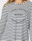 THREADZ- Riviera Long Sleeve Stripe Print Top - Navy/White