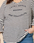 THREADZ- Riviera Long Sleeve Stripe Print Top - Navy/White