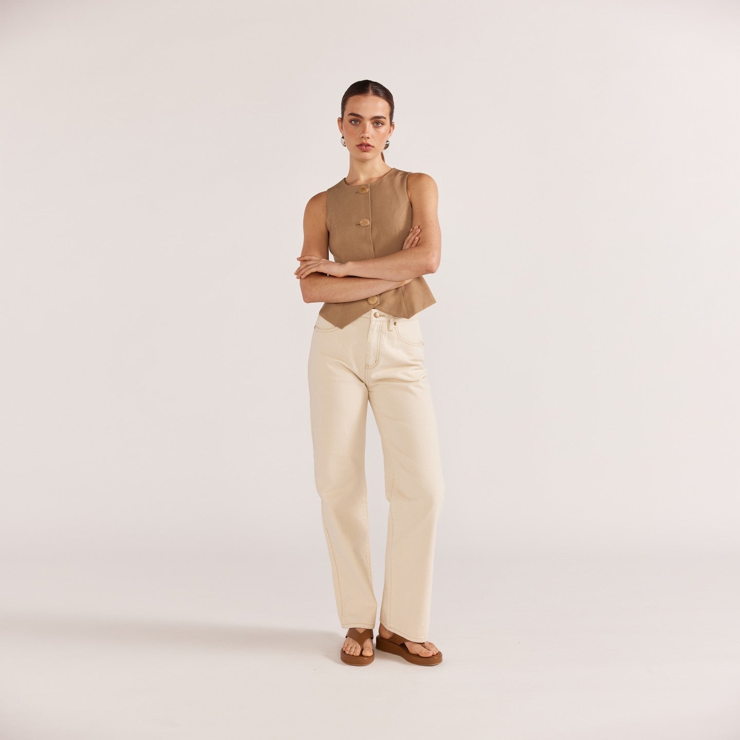 STAPLE THE LABEL- BAXTER STRAIGHT LEG JEANS- ECRU