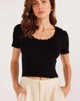 MINK PINK-  Laura Scallop Knit Top.  Black