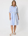 THREADZ - Miramar Stripe Print Shirt Dress - Blue/White