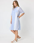 THREADZ - Miramar Stripe Print Shirt Dress - Blue/White