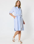 THREADZ - Miramar Stripe Print Shirt Dress - Blue/White