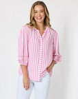 THREADZ - Montecito Stripe Print Top - Lipstick White