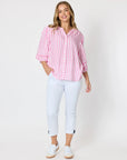 THREADZ - Montecito Stripe Print Top - Lipstick White