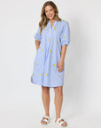THREADZ - Spritz Embroidered Stripe Print Dress - Blue/White