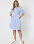 THREADZ - Spritz Embroidered Stripe Print Dress - Blue/White