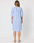 THREADZ - Spritz Embroidered Stripe Print Dress - Blue/White