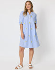 THREADZ - Spritz Embroidered Stripe Print Dress - Blue/White