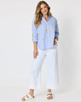 THREADZ - Spritz Embroidered Stripe Print Shirt - Blue/White