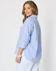 THREADZ - Spritz Embroidered Stripe Print Shirt - Blue/White