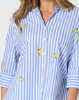 THREADZ - Spritz Embroidered Stripe Print Shirt - Blue/White
