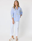 THREADZ - Spritz Embroidered Stripe Print Shirt - Blue/White