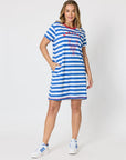 THREADZ - Rhode Island Embroidered Stripe Dress - Azure White