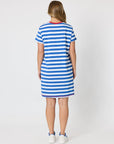 THREADZ - Rhode Island Embroidered Stripe Dress - Azure White