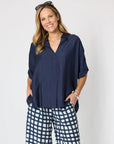 CLARITY - Del Mar Pleat Detail Top - Navy