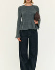 STAPLE THE LABEL - Noelle Peplum Knit Top - Charcoal Grey