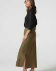 GOONDIWINDI COTTON - Bias Cut Side Split Skirt.  Otter