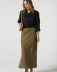 GOONDIWINDI COTTON - Bias Cut Side Split Skirt.  Otter