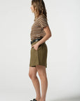 GOONDIWINDI COTTON - Front Pleat Linen Short.  Otter