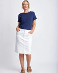 GOONDIWINDI COTTON - Denim Knee Length Skirt.  White