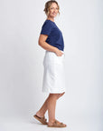GOONDIWINDI COTTON - Denim Knee Length Skirt.  White