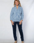 EQUINOX - Full Ribbed Twist Yarn Knit Cardigan - Blue