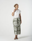 GOONDIWINDI COTTON - Side Split Frame Skirt.  Sage Green Print