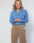 EQUINOX - Wide Collar Cotton Knit Sweater - Blue