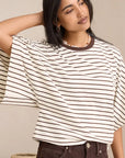CERES - Lucy Relaxed Sleeve Tee - Brown / Cream