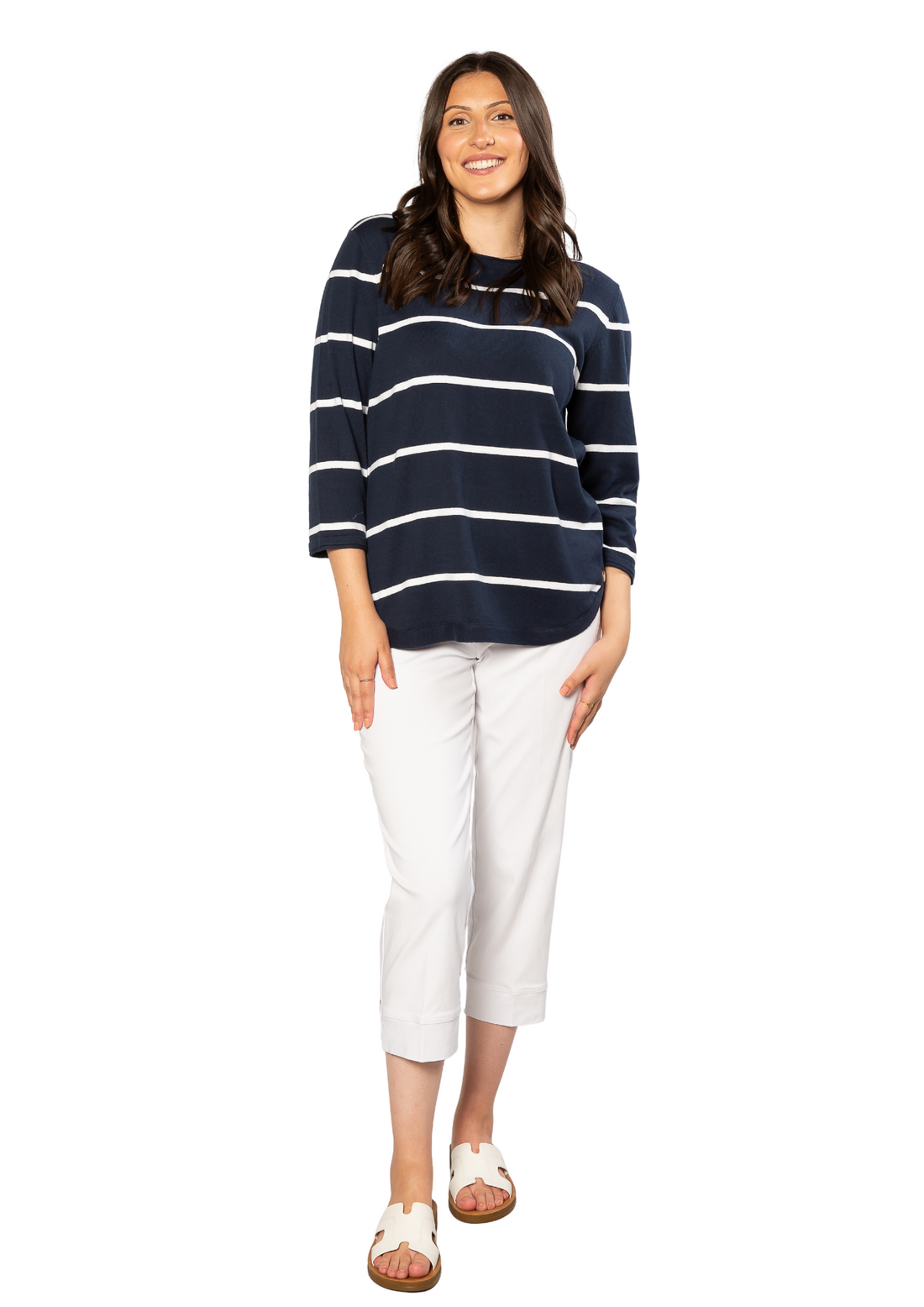 EQUINOX - 100% Cotton Stripe 3/4 Sleeve Light Weight Summer Knit