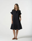GOONDIWINDI COTTON -  Ruffle midi Dress.  Navy Blue