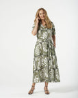 GOONDIWINDI COTTON - Maxi Framed Shirt Dress.  Green Print