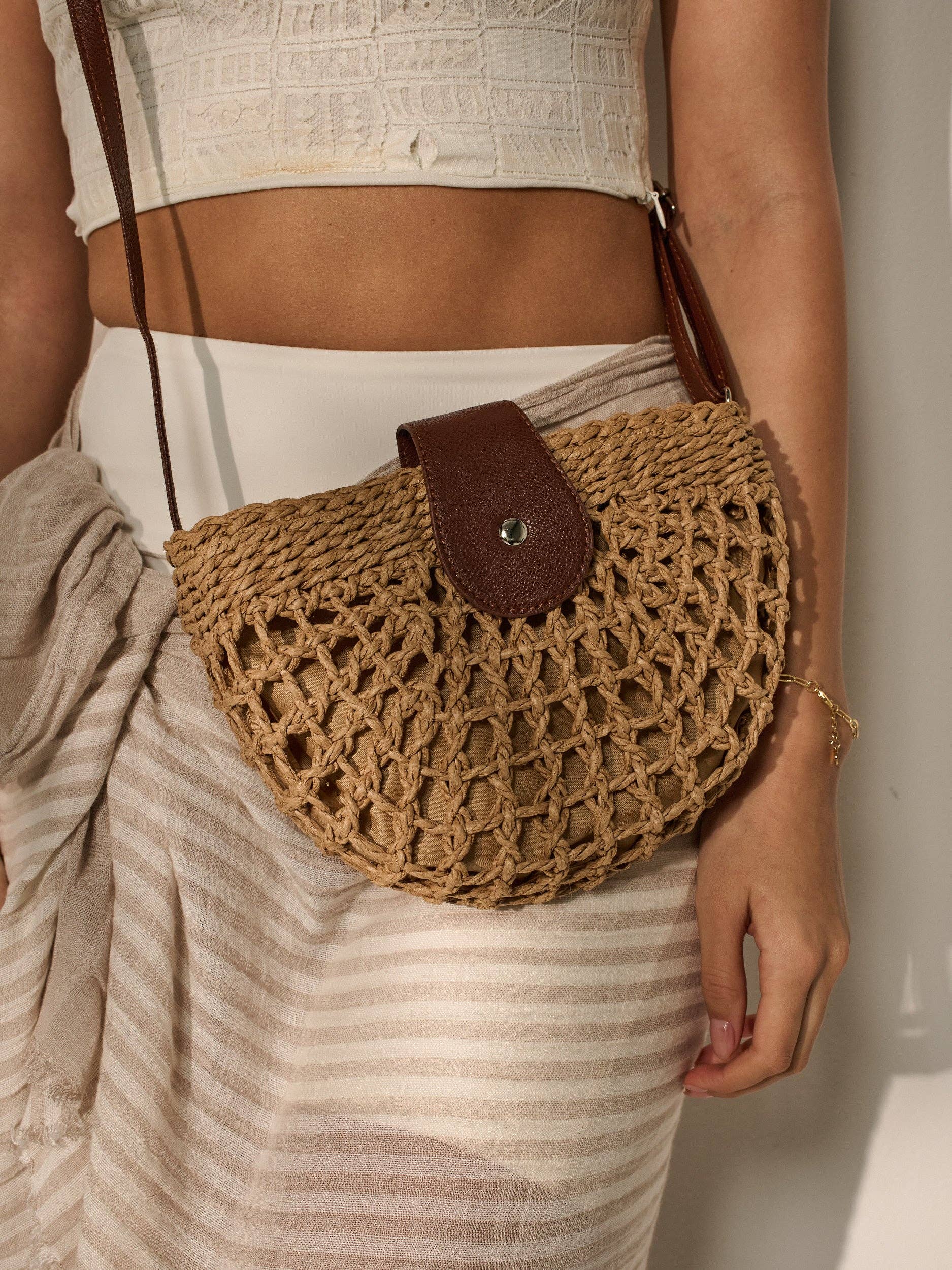 Marielle Straw Half Moon Bag