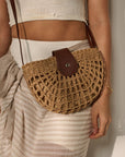 Marielle Straw Half Moon Bag