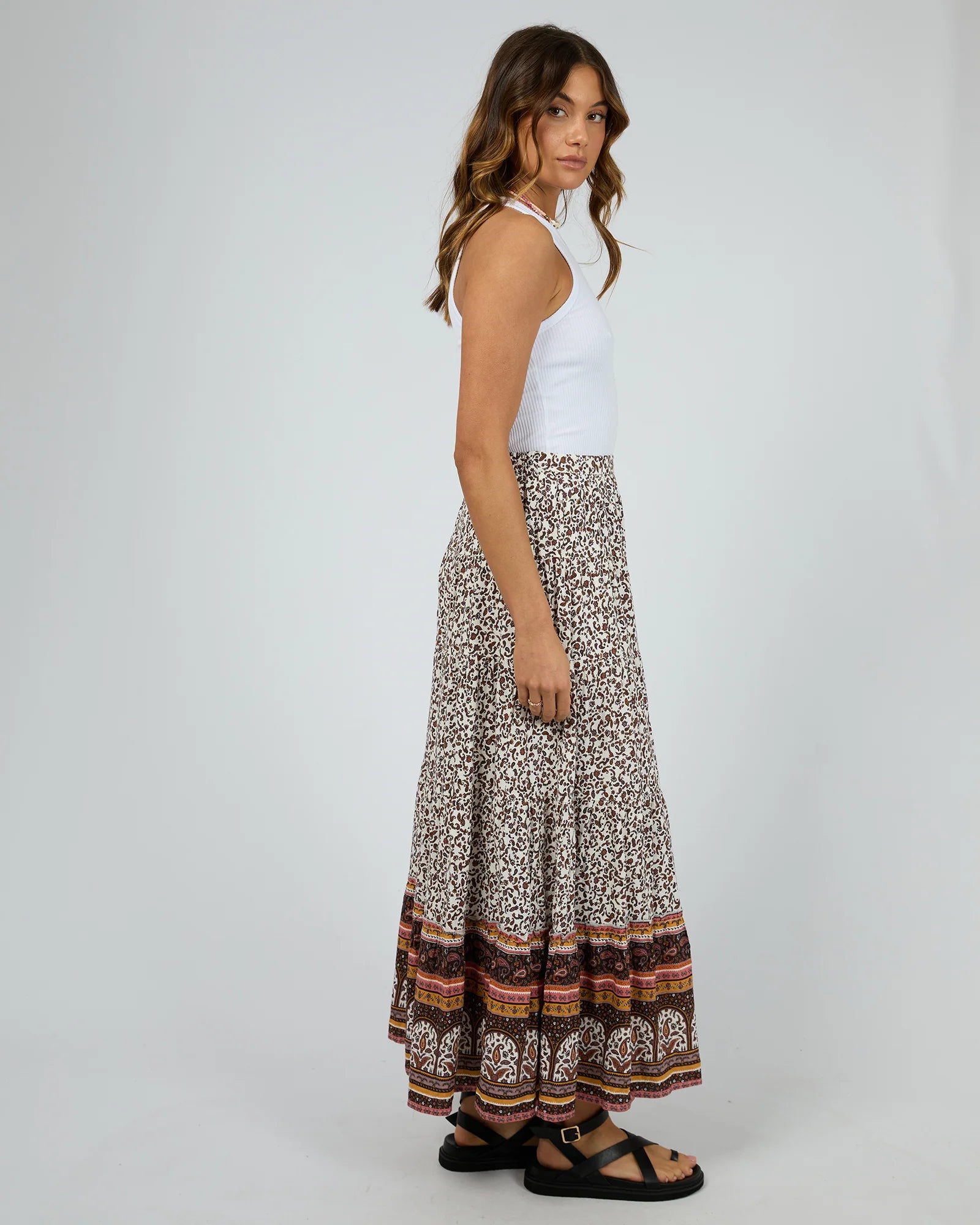 ALL ABOUT EVE-  Honey Floral Print Maxi Skirt