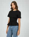ALL ABOUT EVE - Lipa Ruched Top.  Black