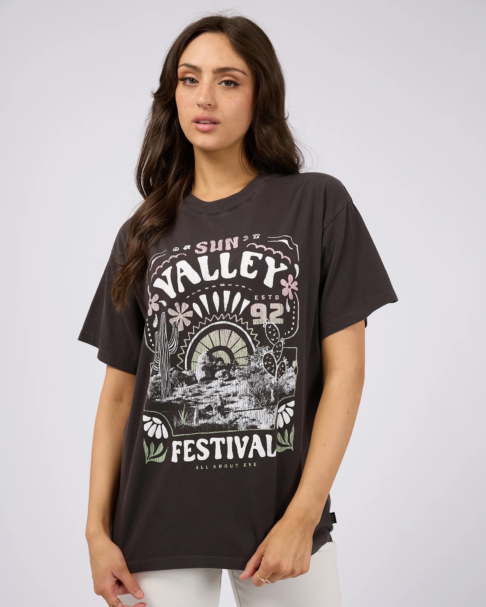 ALL ABOUT EVE-  Sun Valley Oversized Tee.  Washed Black