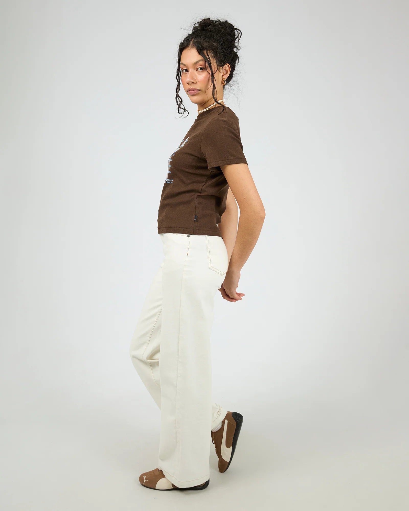 ALL ABOUT EVE-  Clover Baby Tee.  Brown