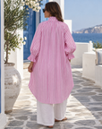 NINE FIVE NINE DRESS- Shirt Dress. Pink White Stripe