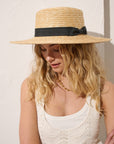 Black Ribbon Trim Straw Boater Hat
