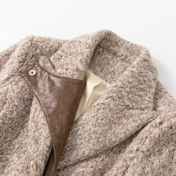 PRODUCT SEEKER - Women's Long Winter Coat with Wool & Pu Leather