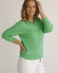 GOONDIWINDI COTTON-  3/4 Sleeve Cable Jumper Apple Green