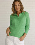 GOONDIWINDI COTTON-  3/4 Sleeve Cable Jumper Apple Green