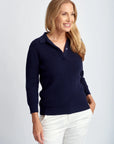 GOONDIWINDI COTTON -3/4 Sleeve Collared Knit.  Navy