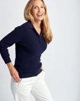 GOONDIWINDI COTTON -3/4 Sleeve Collared Knit.  Navy