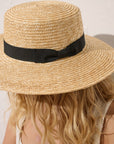 Black Ribbon Trim Straw Boater Hat