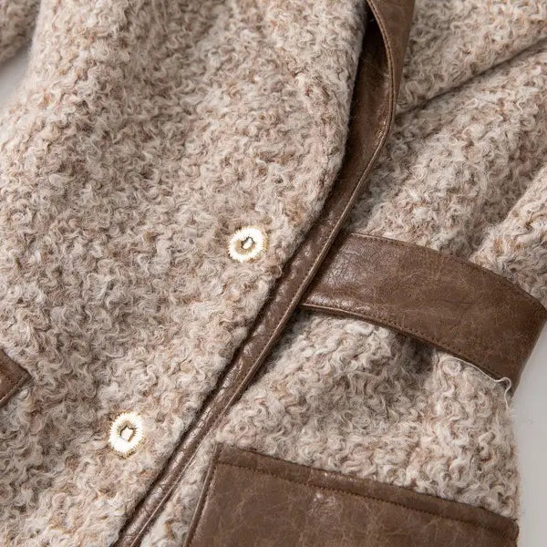 PRODUCT SEEKER - Women's Long Winter Coat with Wool & Pu Leather